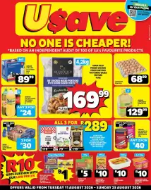Usave catalogue Page 1: Large eggs €68,99, Sasko - cake wheat flour €119,99