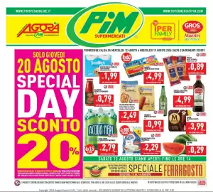 Volantino Supermercati Agorà settimana 33 Pagina 1: Acqua di Nepi €2,79, Anguria €0,29