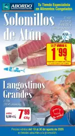 Folleto Abordo Página 1: Langostinos grandes €7,99, Solomillos de atún €3,99