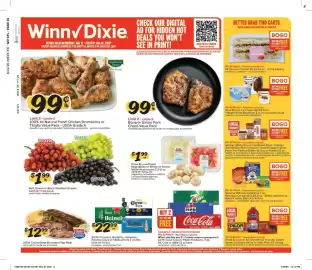 Winn Dixie weekly ad week 33 Page 1: Sanderson Farms 100% All Natural Fresh Chicken Drumsticks or Thighs Value Pack €0,99