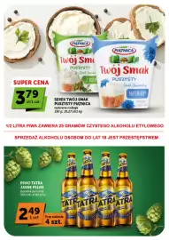 Groszek gazetka | Minimarket Strona 2: Serek Twój Smak Puszysty Piątnica €3,79, Piwo Tatra Jasne Pełne €2,49
