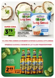 Groszek gazetka | Minimarket Strona 2: Serek Twój Smak Puszysty Piątnica €3,79, Piwo Tatra Jasne Pełne €2,49