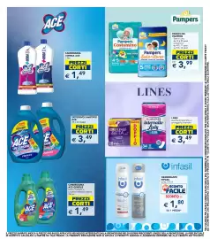 Volantino Esselunga Pagina 25: Detersivo lavatrice Ace €3,49, Pampers Costumino €3,99