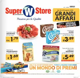 Volantino SuperW Pagina 1: Prosciutto crudo San Michele €1,79, Nastrine Mulino Bianco €1,69