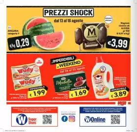 Volantino SuperW Pagina 12: Wurstel pollo e tacchino Wudy AIA €1,99, Detersivo Marsiglia Omino Bianco €3,89