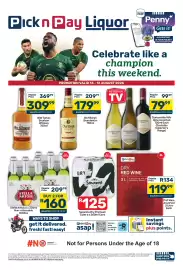 Pick n Pay catalogue Page 1: Olof Bergh Brandewyn €179,99, Wild Turkey Bourbon Whiskey €309,99