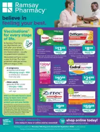 Ramsay Pharmacy catalogue Page 1: Panadol Liquid Caps €13,49, Codral PE Day & Night Cold & Flu €21,99