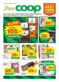 Stora Coop reklamblad vecka 34 Sida 1: Bacon 3-pack, Medlemspris, Ekologiska bananer, Medlemspris