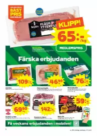 Stora Coop reklamblad vecka 34 Sida 2: Grytbitar av fläsk €69,90, Grytstek av högrev €142,00
