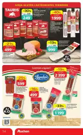 Auchan akciós újság hét 33 Oldal 14: TAURIS GYARMATI PÁROS KOLBÁSZ €1.149,00, TAURIS SZELETELT SZALÁMI €359,00