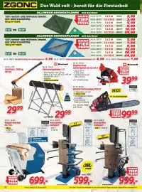 Zgonc Flugblatt Seite 18: Holzspalter Compact €999,00, Benzin-Kettensäge PCS53 Scheppach €99,99