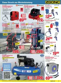 Zgonc Flugblatt Seite 21: Drucklufttrommel erba €69,99, Agre 2-Zylinder-Kompressor Twister 4800 D €1.399,00
