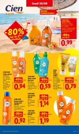 Catalogue Lidl semaine 34 page 27: CIEN SUN Après-soleil aloe vera €0,59, CIEN SUN Brume solaire transparent €0,92