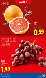 Catalogue Lidl semaine 34 page 5: Pomelo €0,59, Raisin rosé sans pépins €1,49