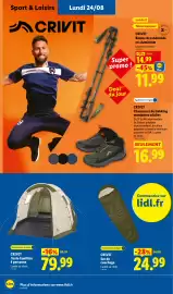 Catalogue Lidl semaine 34 page 52: CRIVIT Tente familiale €79,99, CRIVIT Sac de couchage €24,99