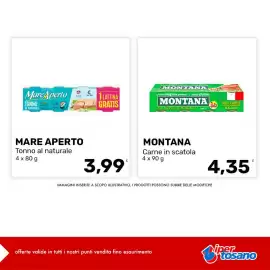 Volantino Iper Tosano settimana 33 Pagina 5: Montana carne in scatola €4,35, Mare Aperto Tonno al naturale €3,99