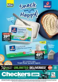 Checkers catalogue Page 1: Clover Happy Spread Cream Cheese €39,99, Clover Happy Squares Cream Cheese €49,99