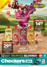 Checkers catalogue Page 1: Clover Krush 100% Fruit Snack Puree Blend All Variants €14,99