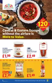 Lidl leaflet week 34 Page 10: Kuljanka smoked pork sausage €2,49, Kuljanka carrot apple & banana nectar €1,49