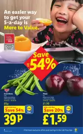 Lidl leaflet week 34 Page 2: Green Beans €0,39, Plums €1,59