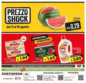 Volantino Eurospesa Pagina 12: Detersivo Marsiglia Omino Bianco €3,89, Wurstel pollo e tacchino Wudy AIA €1,99