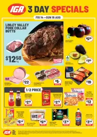 IGA catalogue Page 1: Linley Valley Pork Collar Butts €12,50, Australian Hass Avocados €1,99