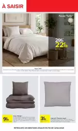 Catalogue Carrefour page 73: Polycoton recyclé €3,99, Parure "Microliv" €9,99