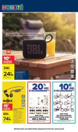 Catalogue Carrefour page 95: JBL Enceinte Bluetooth €24,99, SHOKZ Casque à conduction osseuse €74,99