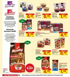 Volantino Interspar Pagina 20: Crocchettini gatto Molly €2,99, Zuppa Ricca in Carni e Cereali Scotty €4,99