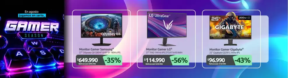 Catálogo PC Factory Página 2: Samsung - monitor gamer €649.990,00, Lg - monitor gamer €114.990,00