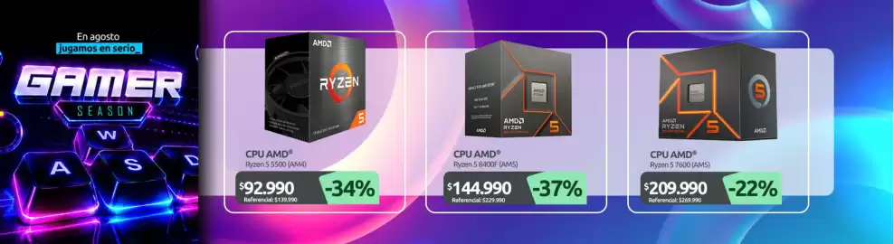 Catálogo PC Factory Página 6: Amd - cpu amd ryzen 5 8400f (ams) €144.990,00, Amd - ryzen 5 7600 (am5) €209.990,00