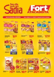Tabloide Fort Atacadista Página 1: Pizza sadia €16,98, Salsicha hot dog €35,69