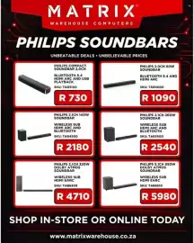 Matrix Warehouse catalogue week 33 Page 2: PHILIPS 2.1CH 140W SOUNDBAR €2.180,00, PHILIPS 2.1CH 260W SOUND BAR €2.540,00