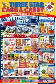 Three Star Cash and Carry catalogue Page 1: Super White Maize Meal €559,00, Top White Maize Meal €289,00