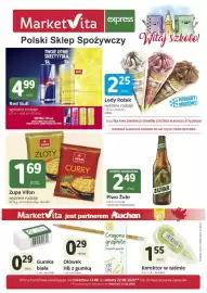 Marketvita gazetka Strona 1: Lody rożek truskawkowe €2,25, Napój energetyczny Red Bull Energy Drink €4,99