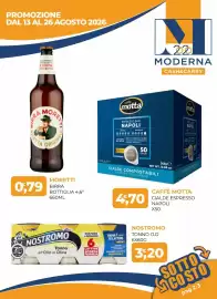 Volantino Moderna Pagina 1: Moretti birra €0,79, Caffè Motta Cialde Espresso Napoli €4,70