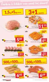 Intermarché folder week 34 Pagina 2: Gemarineerd varkens spek in sneden €8,49, Varkensbrochettes €11,15