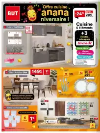Catalogue BUT page 6: Table + 4 chaises zina €149,99, Service vaisselle orky €29,99