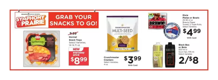 Pay Less weekly ad week 33 Page 8: Crunchmaster Crackers €3,99, Dixie Plates or Bowls €4,99
