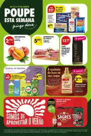 Folheto Pingo Doce semana 33 Página 1: Sagres mini - cerveja c/alcool €11,75, A+ - entremeada de porco €5,49