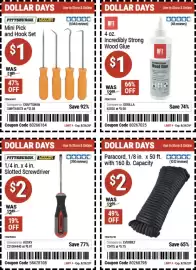 Harbor Freight Tools weekly ad Page 4: Pittsburgh slotted screwdriver €2,00, Pittsburgh mini pick and hook set €1,00