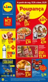 Folheto Lidl semana 34 Página 1: Perna de frango embalagem familiar €2,39, Camarão Cozido 30/50 €5,99