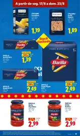 Folheto Lidl semana 34 Página 29: Italiamo fusilli gigante €1,89, Barilla molho basílico €2,99