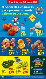 Folheto Lidl semana 34 Página 4: Pimento Verde €1,89, Uva Branca sem Grainha €2,99
