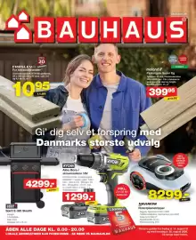 Bauhaus tilbudsavis uge 33 Side 1: Akku Bore-/ skruemaskine 18V €1.299,00, Robotplæneklipper €8.299,00