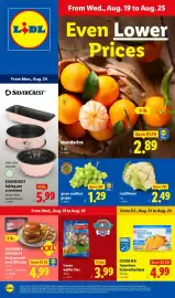 Lidl weekly ad week 34 Page 1: Butcher's Specialty fresh ground beef €4,99, Lidl Plus green seedless grapes €1,29