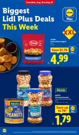 Lidl weekly ad week 34 Page 14: Alesto dry roasted peanuts €1,79, Tyson frozen chicken nuggets €4,99
