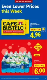 Lidl weekly ad week 34 Page 15: Spring Water €6,00, Cafe Bustelo espresso ground coffee €4,96