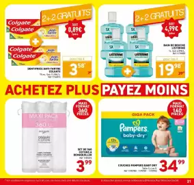 Catalogue Trafic page 21: Listerine Bain de bouche Cool Mint Mild €19,98, Pampers Couches baby-dry €34,99
