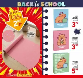 Catalogue Trafic page 4: Papier a recouvrir capybara €2,99, Classeur 2 anneaux capybara €3,99